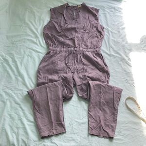 Lavender tank jumpsuit with drawstring, pockets